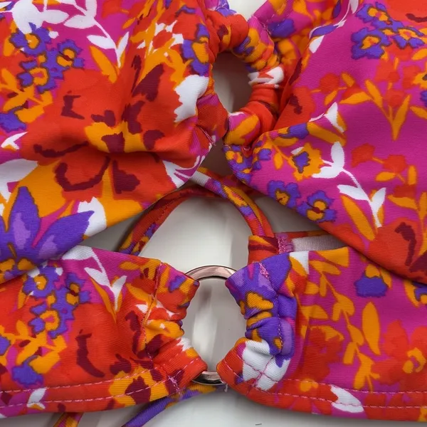 Hula Honey Floral Bandeau Bikini Top Cutout Orange Red‎ HHBBB161 Juniors M NWT - Image 6