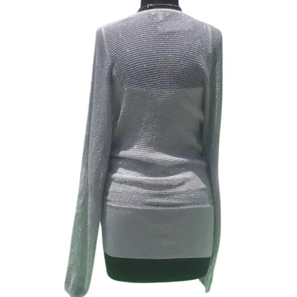 Cache Knit Silver Metallic Peek A Boo Faux Wrap Top New Banded Bottom $98 NWT - Image 7