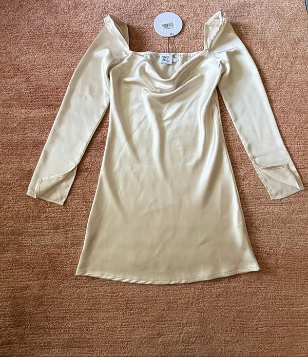 Princess Polly Star Power Mini Dress Size S Champagne Satin Cowl Neck NWT - Image 2