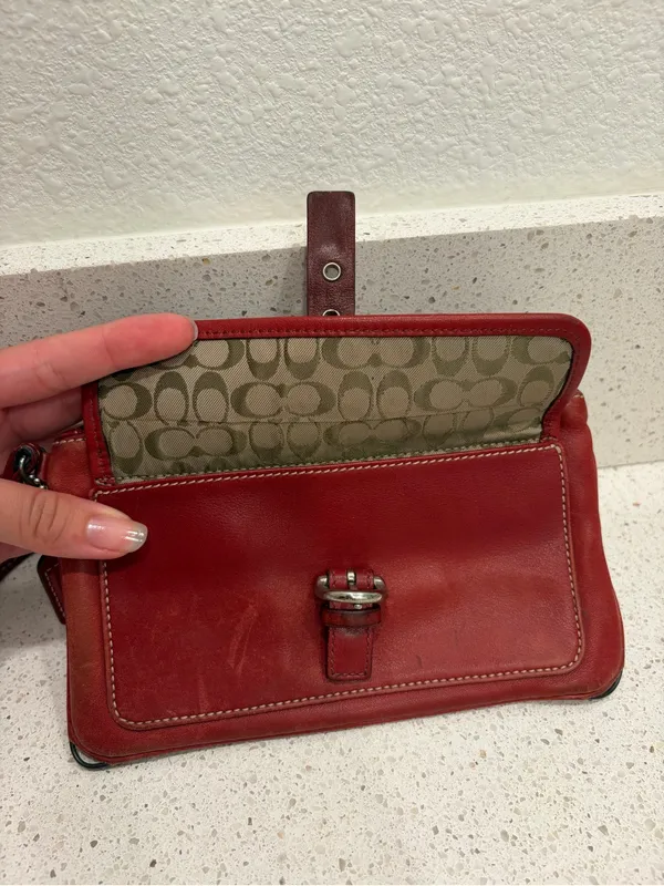 Coach Soho Red Burgundy Leather Buckle Wristlet Vintage Y2K Contrast Stitch - Image 10