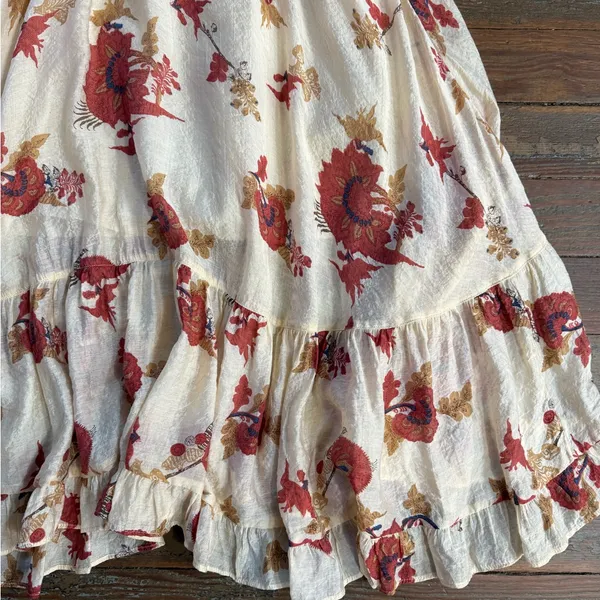 Fate Floral Ruffle Shoulder Puff Sleeve Tiered Midi Dress Size M 🧡🍄 - Image 8