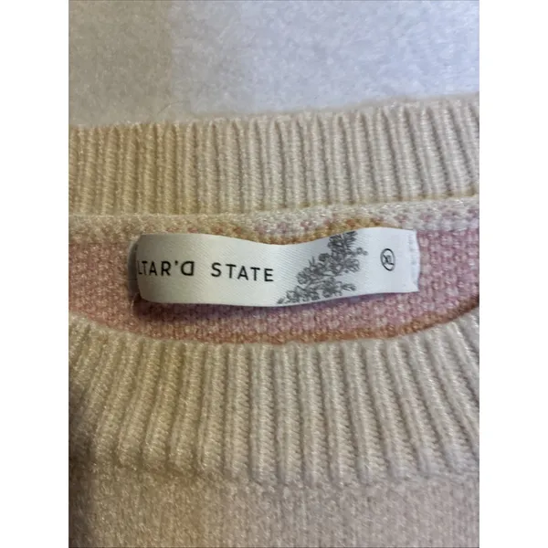 Altar’d State Women’s Cream Pink Bow Sweater Knit Top XL Coquette Oversized - Image 2