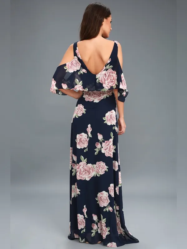 Lulus The Very Thought of You Navy Blue Floral Print Maxi Dress Size XS - Image 3