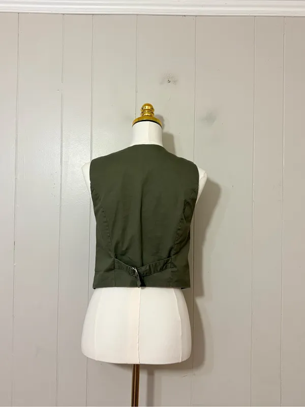 Abercrombie & Fitch Olive Green Tailored Button Front Vest Size Small - Image 3