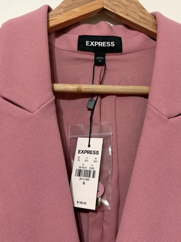 NEW Express Pink Double Breasted Gold Button Blazer Size 14 Jacket NWT Stretch - Image 5