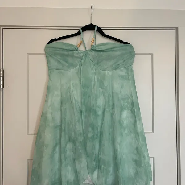 Green Halter Dress with Beaded Neckline - Image 2