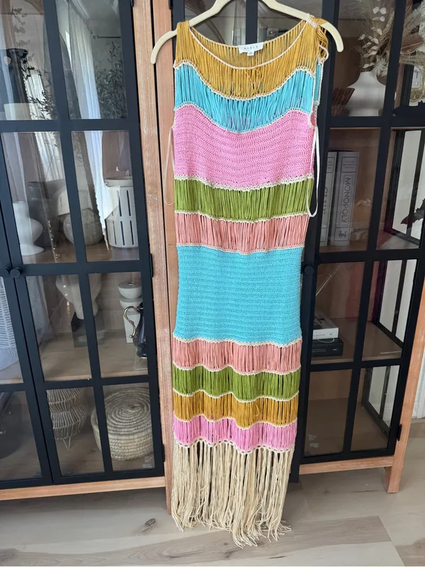 Mable fringe crochet dress Vacation Worthy Maxi Coverup colorful resortwear aqua - Image 8