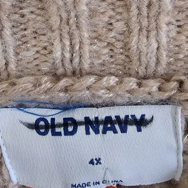 Old Navy Sweater Sz 4X Pointelle Knit Ruffle Trim Metallic Oatmeal Cozy‎ - Image 4