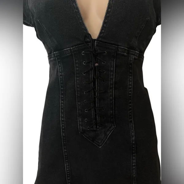 NWT Free People Something Sweet Mini black denim dress 4 - Image 5