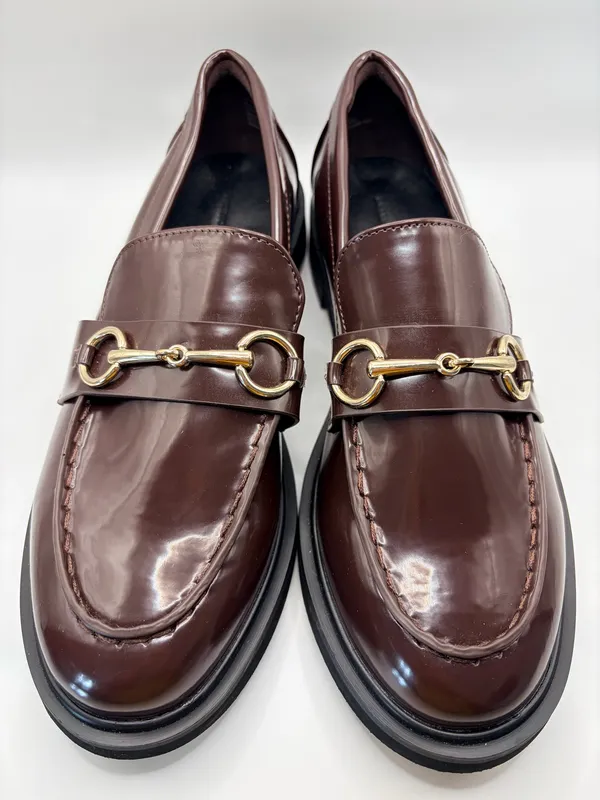 American Eagle Burgundy Patent Horsebit Loafers Size 7.5 Preppy Academia Lug Sole - Image 3