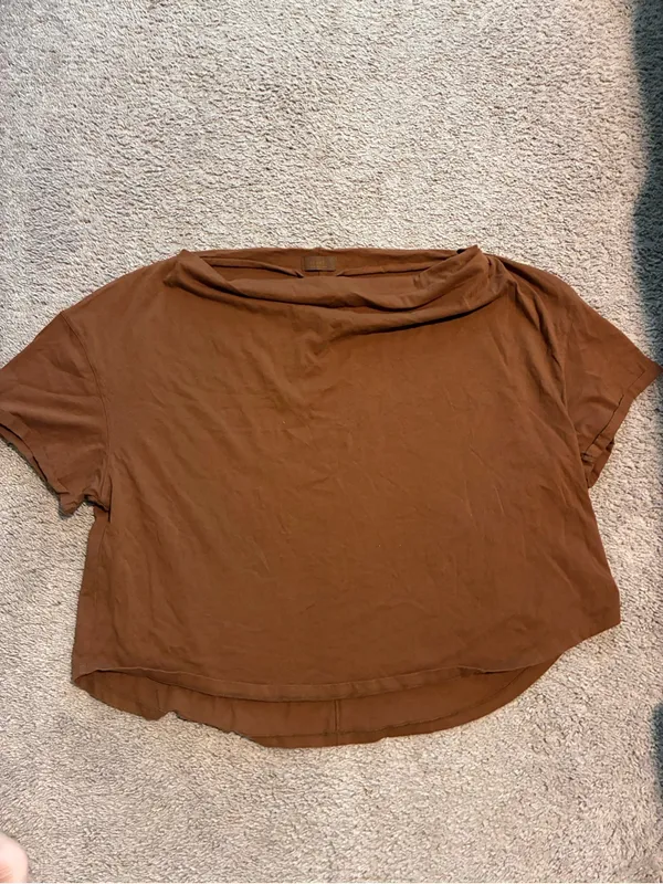 Nuuds Vintage Cotton Off The Shoulder T-Shirt Chocolate Size XL - Image 2