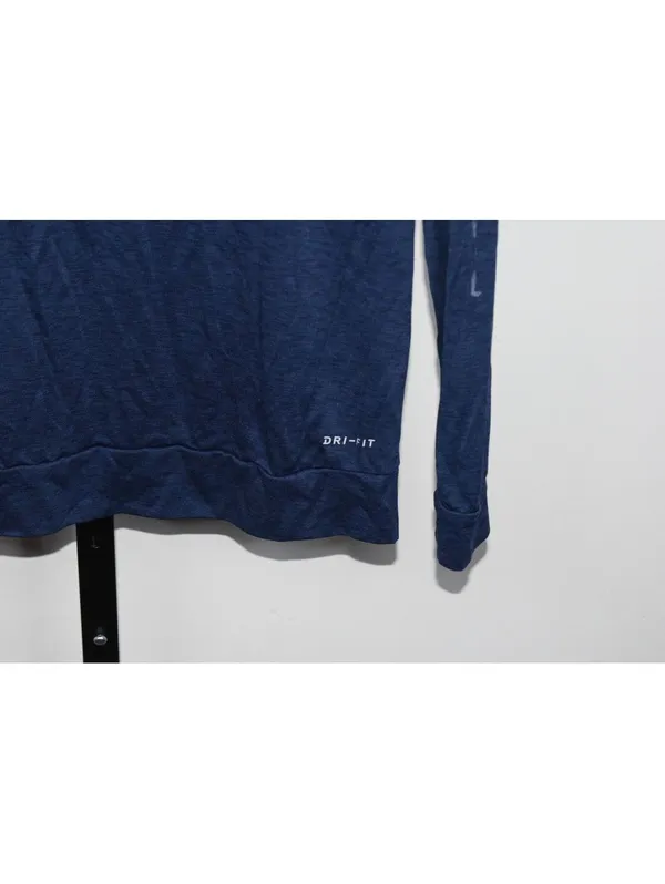 Nike Dri-Fit L Hoodie Women's Navy Blue Heathered Big Swoosh Logo Pullover - Image 9