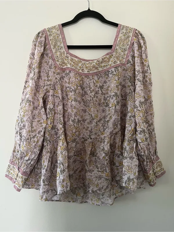 American Eagle Pink Floral Peasant Top Medium 100% Cotton Cottagecore - Image 6