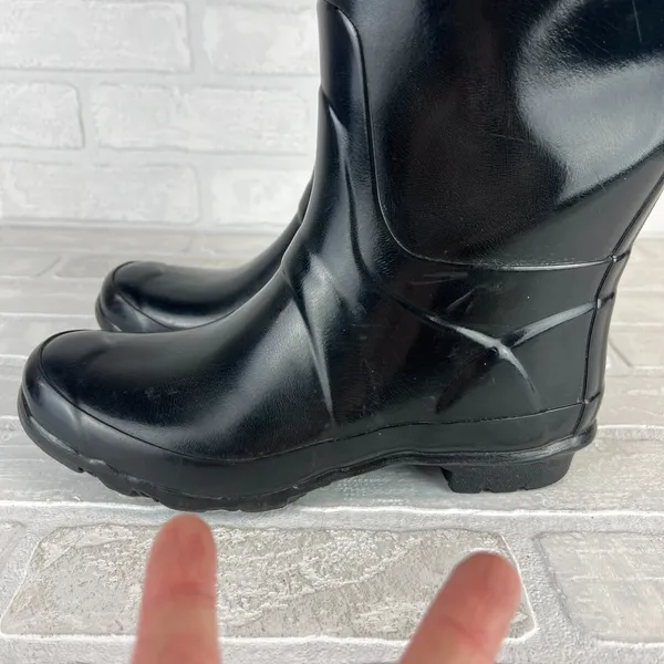 HUNTER Huntress Gloss Tall Rainboots Womens 8 Black Rubber Boots Wellington‎ 39 - Image 7