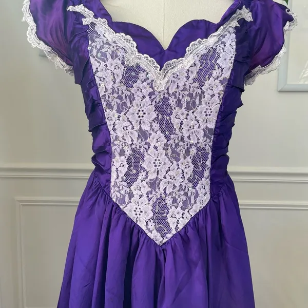 Vintage 80s Zum Zum Purple Little Bo Peep Prom Dress M 8 10 - Image 5