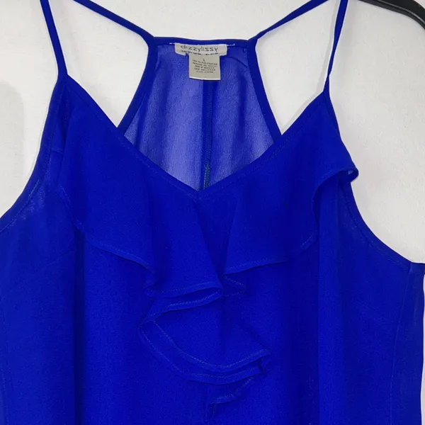 Elegant Blue Layered‎ Camisole Tank Top with Ruffle Size L - Image 3