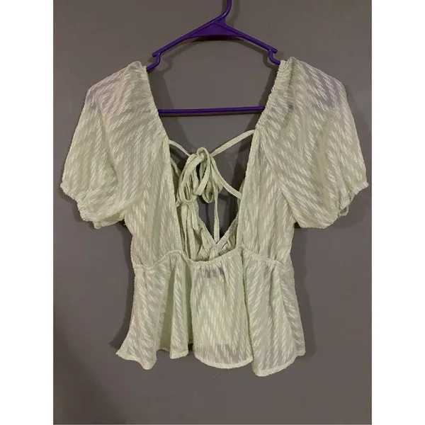SHEIN Puff Sleeve Tie Backless Swiss Dot Milkmaid Top Size Medium - Image 2