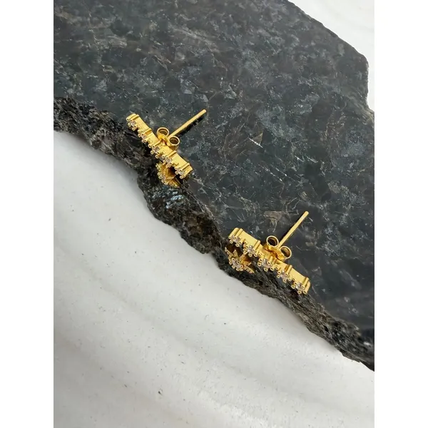 Gold Starburst CZ Drop‎ Earrings Dainty Celestial Earrings New - Image 6