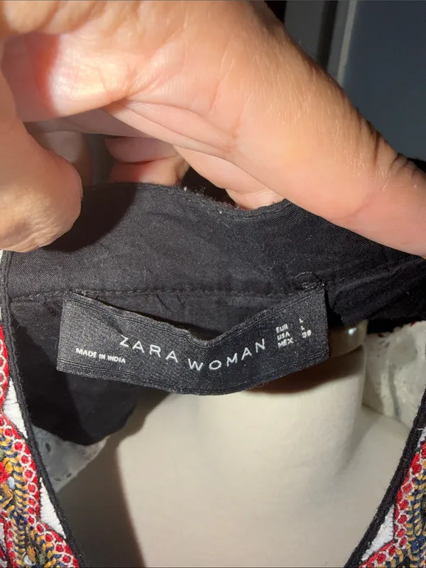 Zara White Eyelet Tunic with Red Multicolor Embroidered Yoke - Image 8