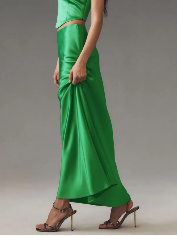 Anthropologie Mare Mare Evie Satin Maxi Skirt Only in Green Size Small - Image 2