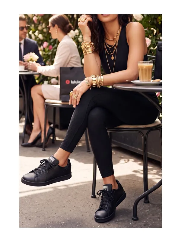 adidas ★ Stan Smith Low Profile Sneaker Tennis Shoes ★ Black Vegan Leather ★ 7M - Image 15