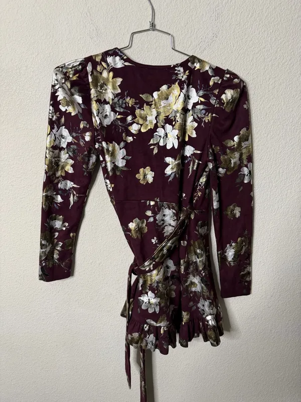 Tularosa Scout Maroon Dress Ling‎ Sleeve Floral Wrap Burgundy Womens Size XXS - Image 4