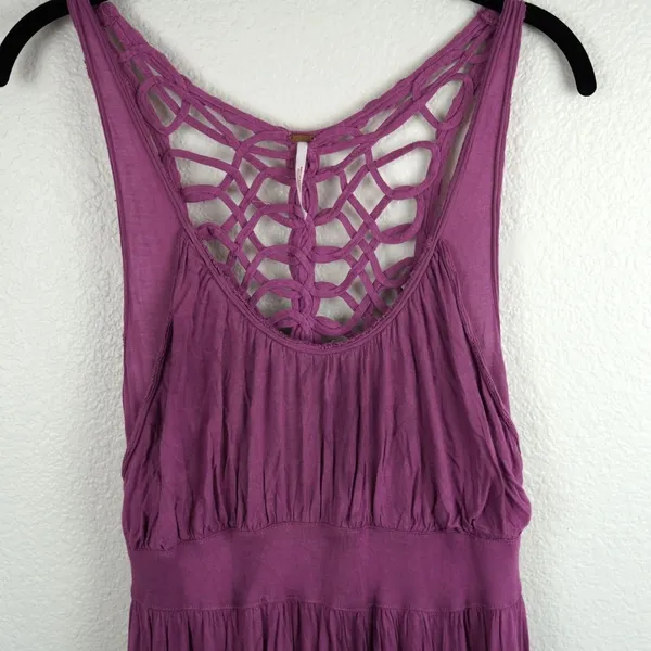 Free‎ People Macrame Back Dress Purple Small Boho Festival Sleeveless Gauzy Knit - Image 4