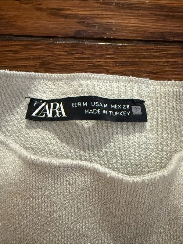 ZARA Cream Crewneck Knit Top - Image 3