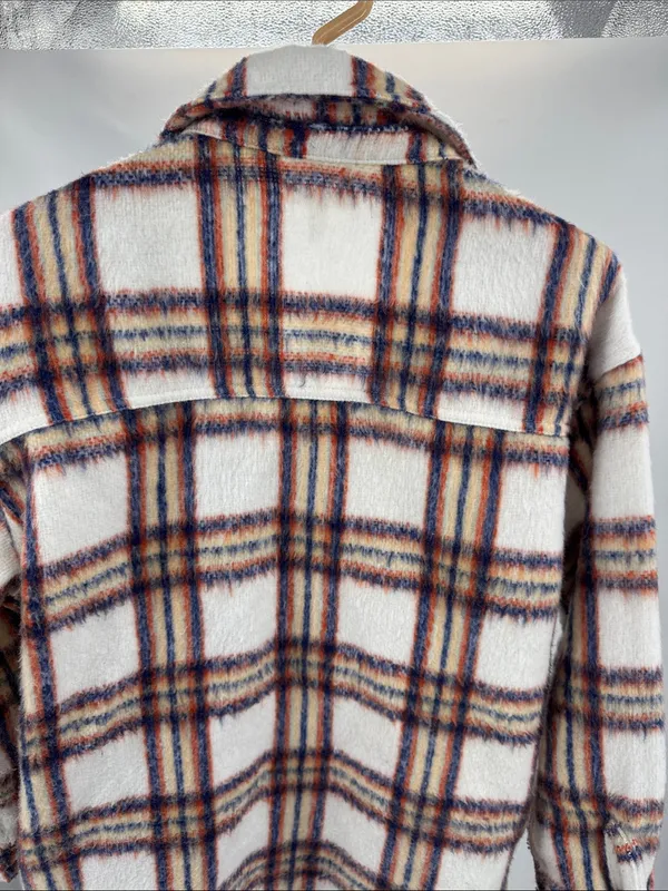 Maurices Lightweight Striped Jacket shacket in White, Blue, Orange plaid L fall - Image 3