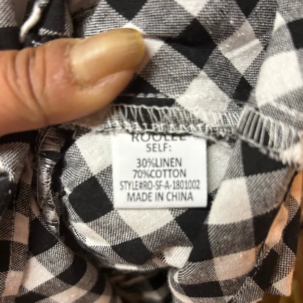 Roolee Gingham Linen Cotton Coastal Cowgirl Boho Fisherman Resort Blouse M - Image 5