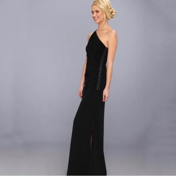 Laundry by Shelli Segal Formal Gown Navy One Shoulder Crystal Bead Ball Wedding - Image 9