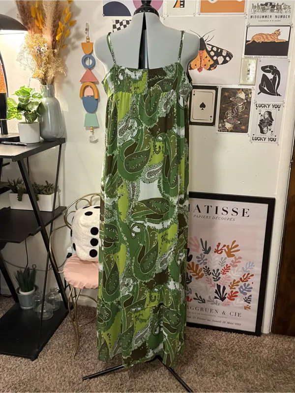 Apt. 9 Olive Green Paisley Maxi Slip Dress - Image 6