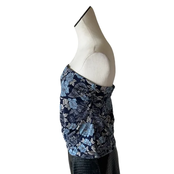 NWOT Free People Ruched Bandeau Tube Top in Blue Floral Paisley Large - Image 4