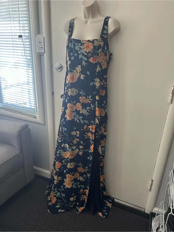 Lulu's Navy Floral Square-Neck Maxi Dress with Thigh Slit - Image 4