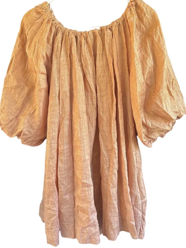 NWT WORTH Collective Cassidy Linen Puff Sleeve Off Shoulder Dress Mocha Medium - Image 9