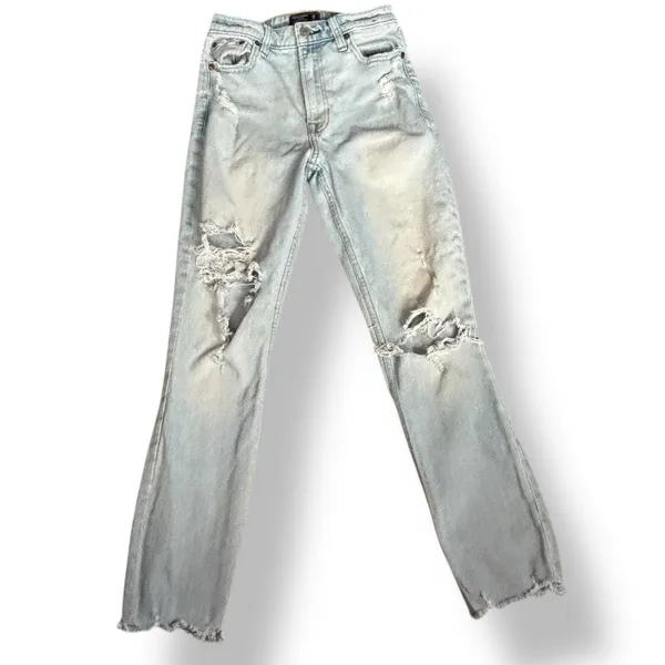 Abercrombie & Fitch Simone High Rise Slim Jeans Distressed Light Wash Raw Hem 25 - Image 3