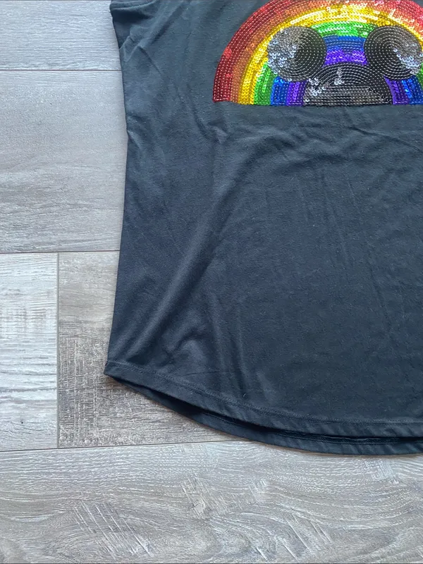 Disney Pride Tank Womens Sz Medium Black Rainbow Sequin Mickey Design NWT - Image 4
