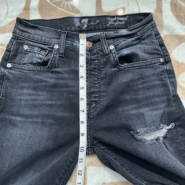 7 For All Mankind Josefina High Waist‎ Distressed Jeans Black Wash Size 25 - Image 8