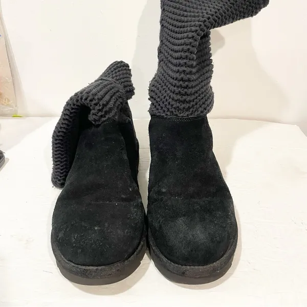 UGG Australia Shaina Size 11 Black Suede Leather /Knit High Ankle Boots 1012534 - Image 3