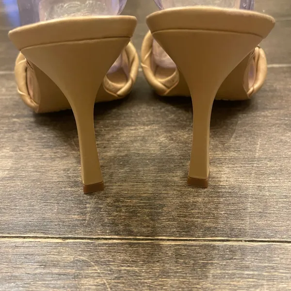 Vince Camuto Sandals Womens Size 9 Tan Leather Square Toe‎ Slip On Woven Heels - Image 5