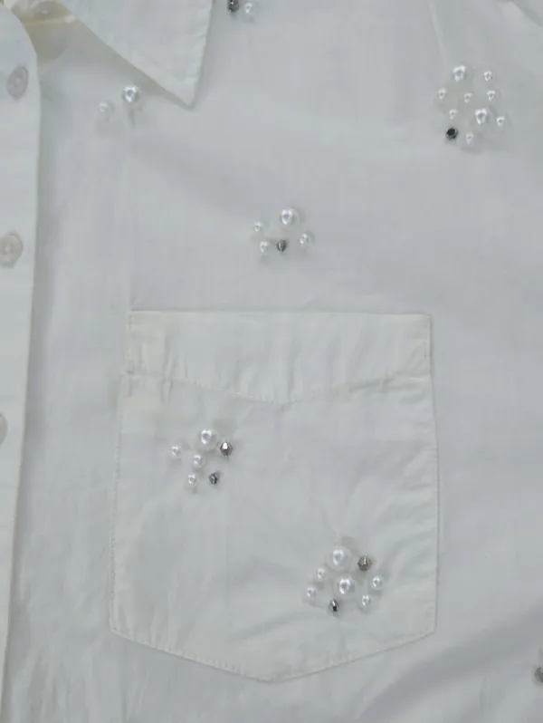 Maeve Embellished White Button-Up Shirt - Elegant Pearl Detail Size S - Image 12