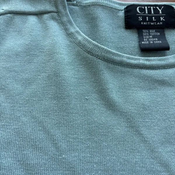 2000s Vintage City Silk Knitwear Blue 3/4 Sleeve Silk Cotton Sweater Y2K Size M - Image 4