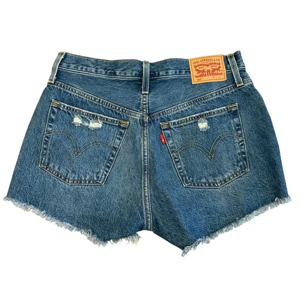 Levi's 501 Original Denim Shorts Womens 28 Distressed 2.5"‎ Festival Dark Wash - Image 3
