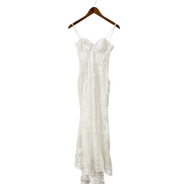 Lulus Ethereal Elegance White Embroidered Lace-Up Maxi Dress size XXS - Image 3
