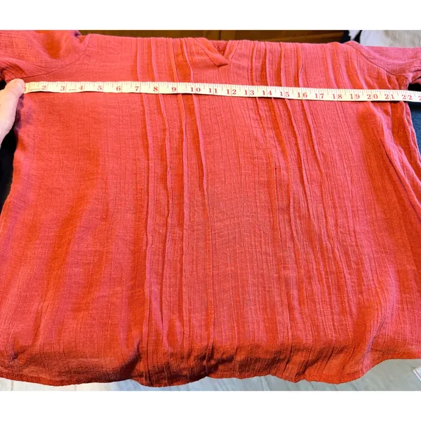 Perception Concept Women XL Mauve Red Pintuck V-Neck Roll Tab Sleeve Blouse - Image 4