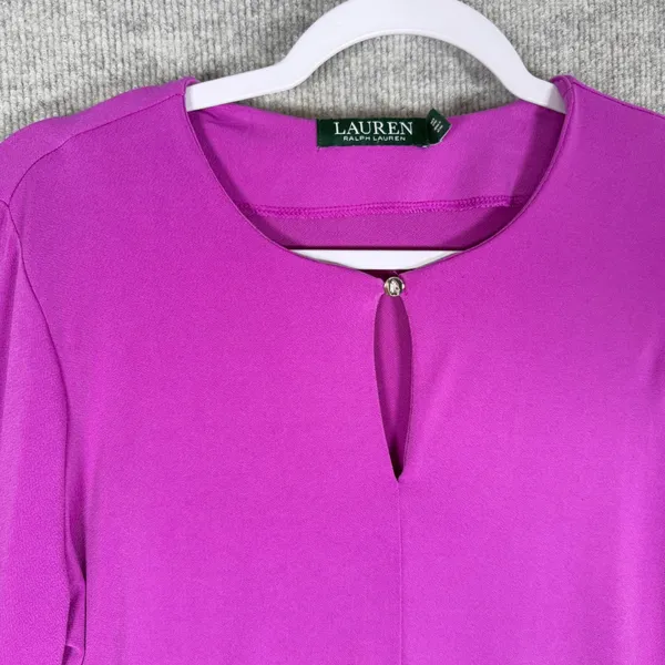 Lauren Ralph Lauren Size-M Tunic Top Magenta Bell Sleeve Keyhole Purple - Image 6