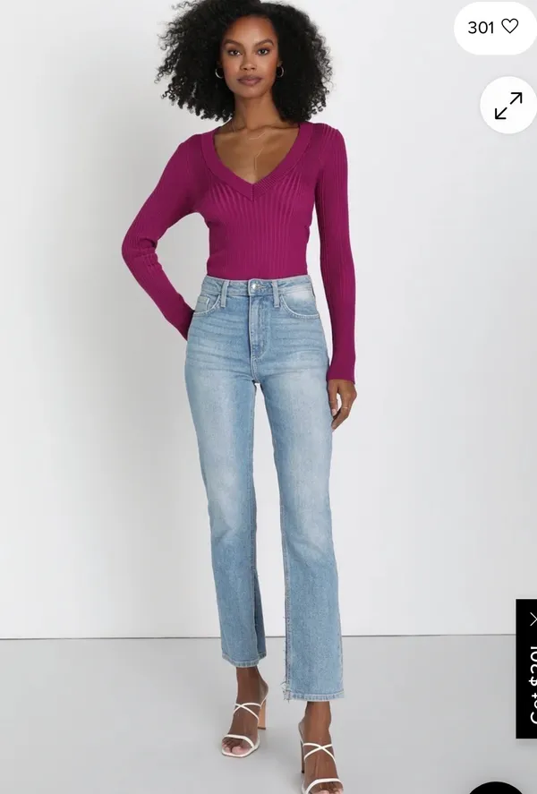 Lulus Chic Observations Purple Ribbed V-Neck Sweater Top - Image 4