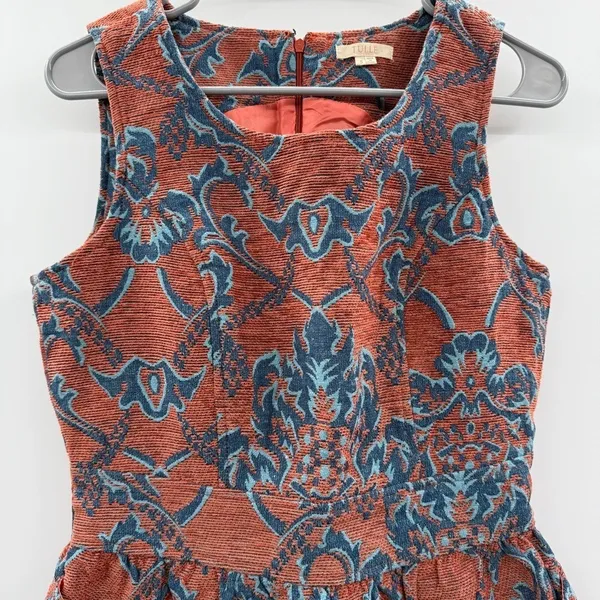 Anthropologie Tulle Structured Tapestry Scoop Neck Mini Dress Sz S - Image 3