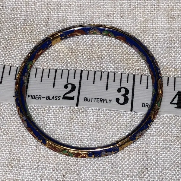 Vintage cloisonné blue hinged bangle bracelet - Image 7