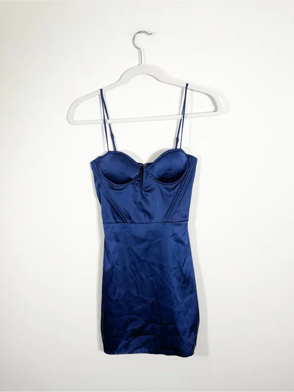Oh Polly Upgrade You Navy Blue Satin Corset Mini Dress Size 2 - Image 2